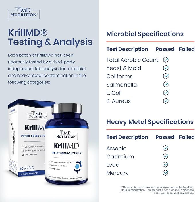 1MD Nutrition KrillMD - Antarctic Krill Oil Omega 3 Supplement with Astaxanthin, EPA, DHA | 2X More Effective Than Fish Oil | 60 Softgels (2-Pack)