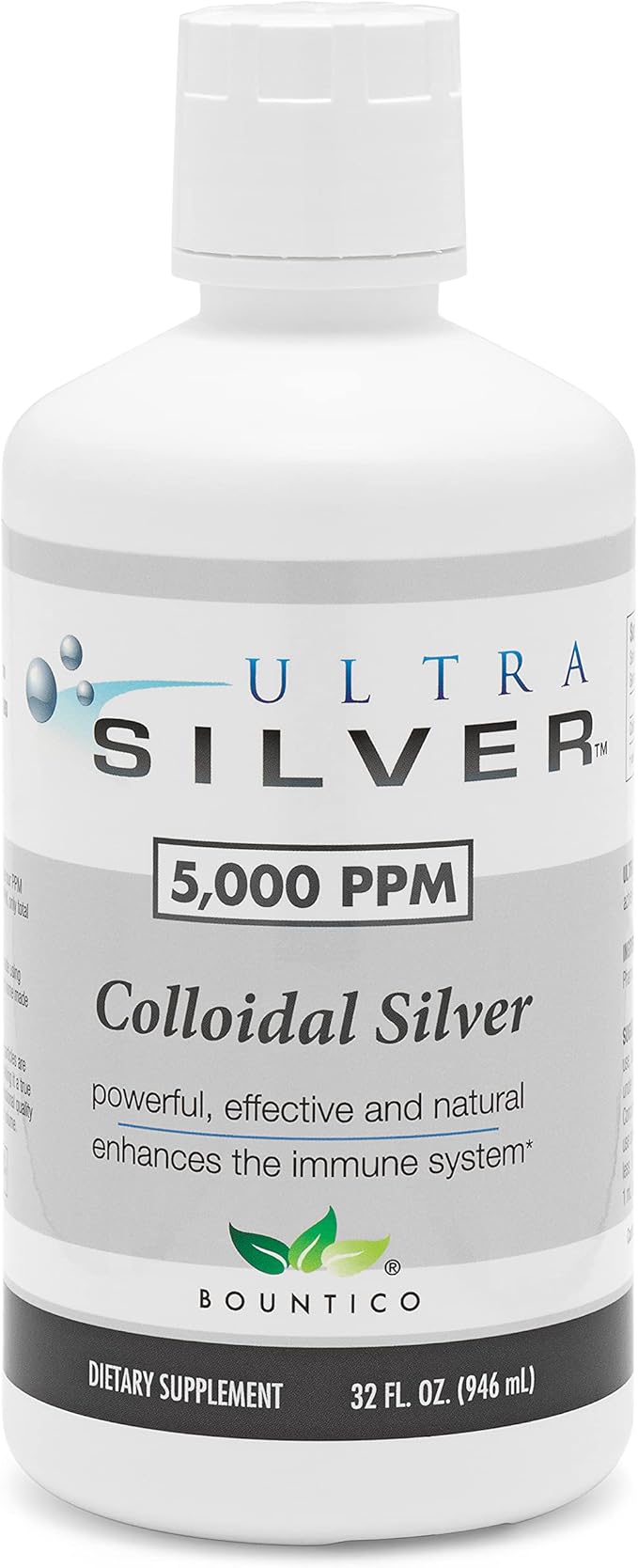 Ultra Silver® Colloidal Silver | 5,000 PPM, 32 Oz (946mL) | Mineral Supplement | True Colloidal Silver - 4 oz Dropper Bottle (Empty) Included for Dispensing!