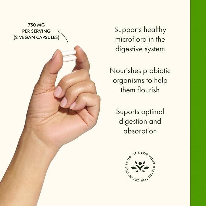 Swanson Prebiotic Fiber Capsules with NutraFlora FOS for Gut-Health-Conscious Adults Seeking Digestive Flora and Immune Support - 750 mg (120 Vegan Capsules)