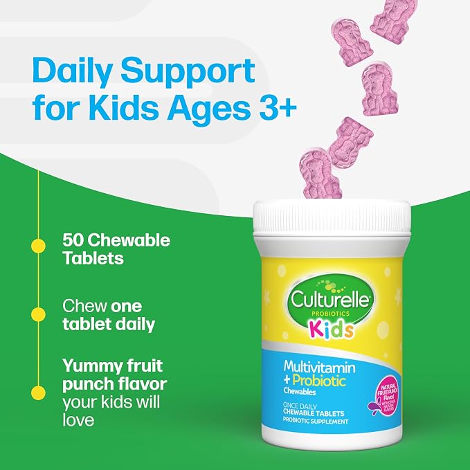 Culturelle Kids Complete Chewable Multivitamin + Probiotic for Kids,Ages 3+,Digestive Health,Oral Health&Immune Support-with 11 Vitamins&Minerals,Including Vitamin C,D3-&Zinc,90 Count (Pack of 2)