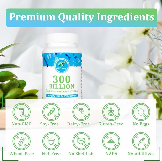 Probiotics for Women & Men - 300 Billion CFU, 24 Strains Probiotics + 15 Organic Herbs Prebiotics for Digestive, Gut Health, Immune, Constipation, Diarrhea & Whole-Body Health - 4 Months Supply
