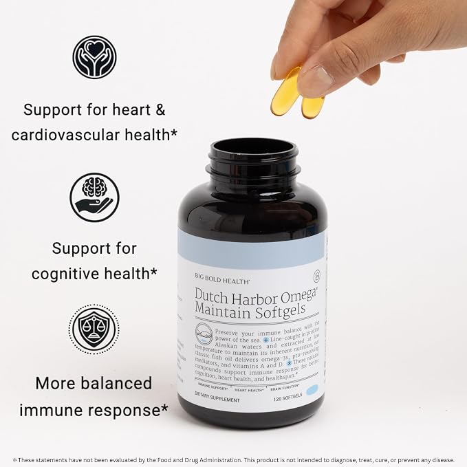 Big Bold Health Dutch Harbor Omega Maintain Softgels - Premium Alaskan Cod Liver Oil (120 Count) - Sustainably Sourced Omega-3 Supplement with EPA, DHA, DPA - Natural Vitamins A & D - MSC Certified