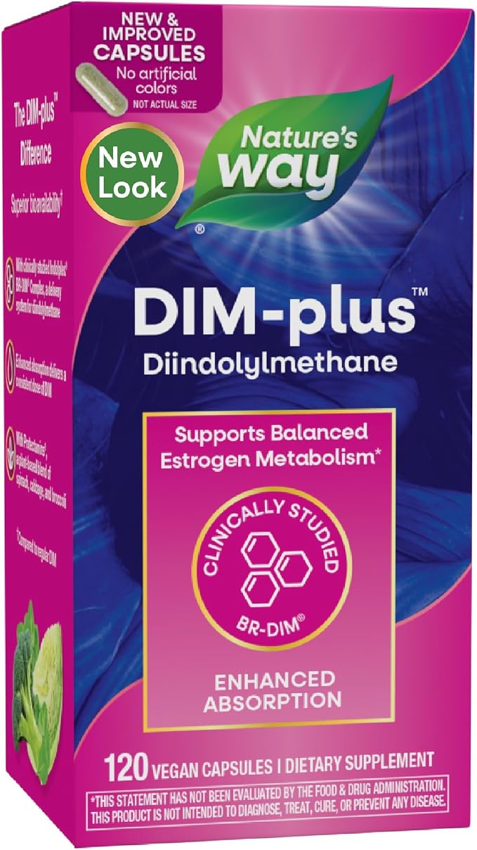 Nature's Way DIM-Plus DIM Supplement, BR-Diindolylmethane 100 mg per 2- Capsules, Supports Balanced Estrogen Metabolism, Prostate Function, and Premenstrual Breast Comfort*, 120 Vegan Capsules