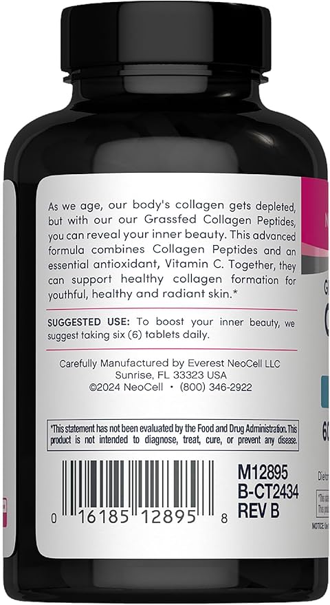 NeoCell Super Collagen with Vitamin C, 120ct Collagen Pills, Non-GMO, Grass Fed, Paleo Friendly, Gluten Free, Collagen Peptides Types 1 & 3 for Hair, Skin, Nails and Joints (Packaging May Vary)