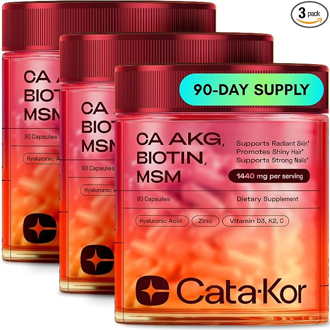 Cata-Kor Hair Skin and Nails Vitamins for Women – Biotin Collagen Hair Supplement | Hyaluronic Acid | Calcium AKG | MSM | Vitamin C & Vitamin D3 K2 – Hair Growth Vitamins for Women – 270 Caps (3 Pack)