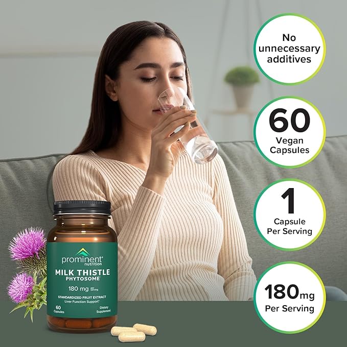 Prominent Nutrition Milk Thistle Phytosome, Clinically Researched Siliphos Milk Thistle Extract for Liver Function, Detox, and Cleanse Support, Standardized to 29% Sylibin, 180 mg - 2 Pack