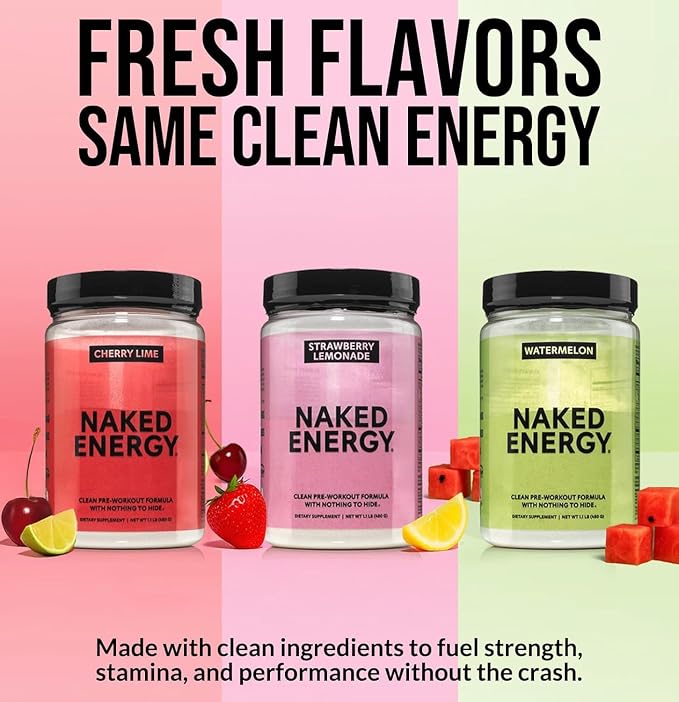 NAKED Strawberry Lemonade Energy - Clean Pre Workout Supplement for Men and Women, NSF Certified, Vegan Friendly, No Added Sweeteners, Colors Or Flavors - 30 Servings