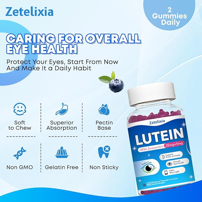 Lutein Gummies, 12 in 1 Lutein and Zeaxanthin Supplements Eye Vitamins Gummies for Adults, Eye Health Supplement with Multiple Vitamin for Promoting Eye & Vision - 60 Gummies