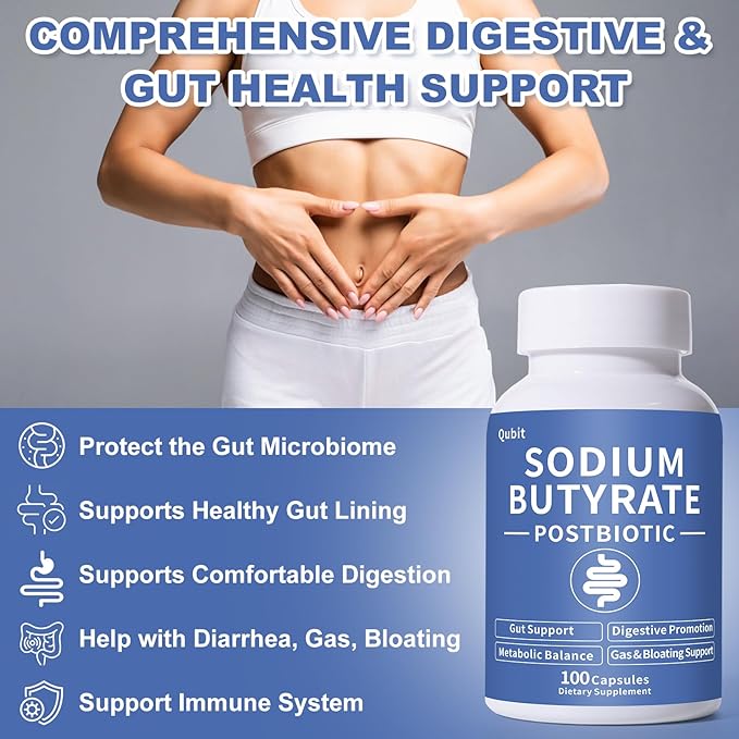 Sodium Butyrate Supplement – Postbiotic for Gut Health, Supports Digestion, IBS, Leaky Gut & Stomach Comfort – Low Odor, Easy to Swallow, No Side Effects – 100 Vegan Capsules