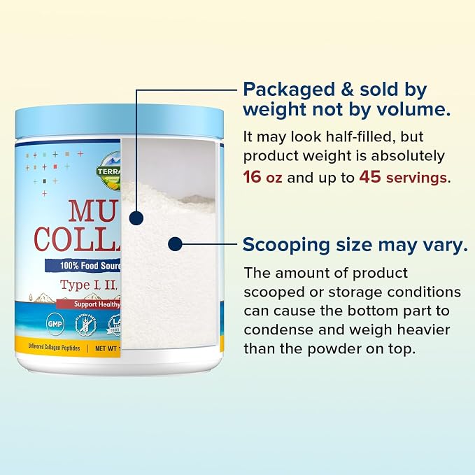 Terranics Multi Collagen Peptides Powder, Type I II III V X Hydrolyzed Collagen for Women+Men, Collagen Supplements, Fast Dissolve, Unflavored Colageno, No Sugar, Keto, 16oz