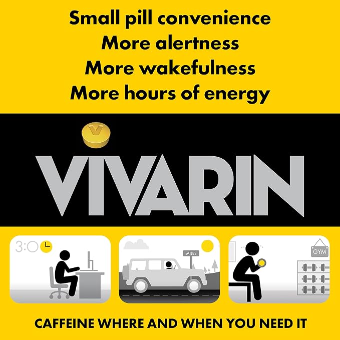 Vivarin, Caffeine Pills, 200mg Caffeine per Dose, Safely and Effectively Helps You Stay Awake, No Sugar, Calories or Hidden Ingredients, Energy Supplement, 40 Tablets (Pack of 2)
