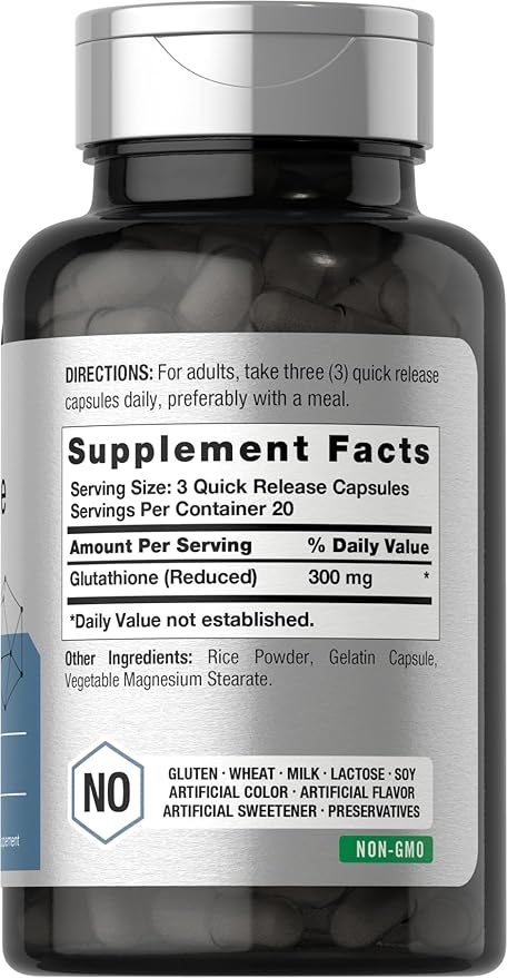 Horbaach Glutathione Supplement | 300mg | 60 Capsules | Non-GMO & Gluten Free | Reduced Form