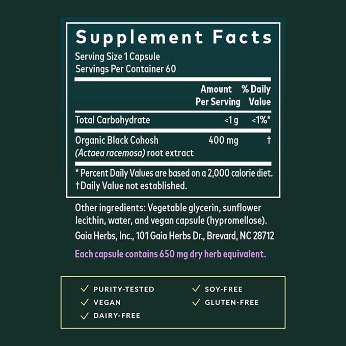 Gaia Herbs Black Cohosh - Menopause Support Supplement to Help Support Hormone Balance & Health for Women* - with Black Cohosh - 60 Vegan Liquid Phyto-Caps (60 Servings)