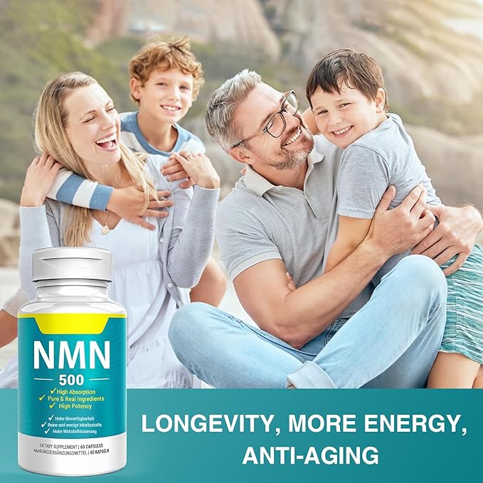 Vegan NMN Supplement 500mg, Higher Absorption - 99% Pure NMN (Nicotinamide Mononucleotide)for NAD+, Cellular Energy Immune Muscle, Anti-Aging & Longevity, Stabilized NMN - 60 Capsules (60 Days Supply)