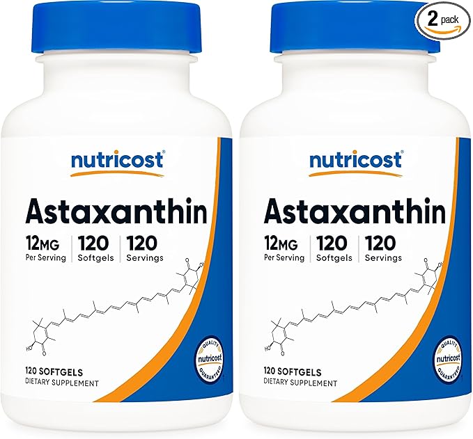 Nutricost Astaxanthin 12mg, Non-GMO and Gluten Free, 120 Softgels (4 Month Supply) (Pack of 2)