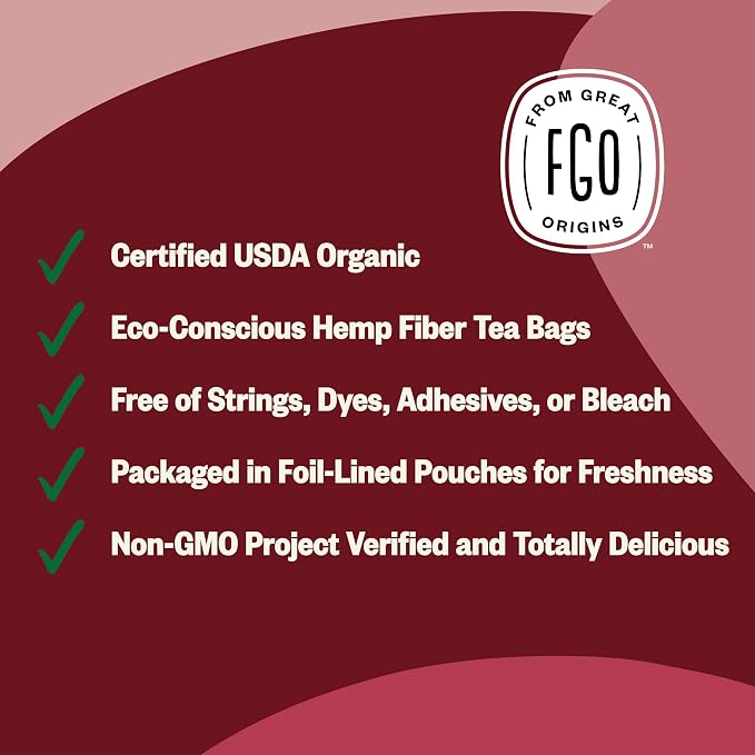FGO Organic Red Raspberry Leaf Tea Bags, 100 Eco-Conscious Tea Bags, Caffeine Free, Imported from Germany, Reseable Bag, Packaging May Vary (Pack of 1)