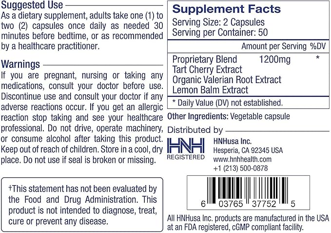 Dr.K&C SleepZen7 Sleep Supplement – All Natural Botanical Plant Sourced 1200 mg 100 Veggie Capsules Sleeping Support Organic Tart Cherry Valerian Root Extract No Filler Non GMO