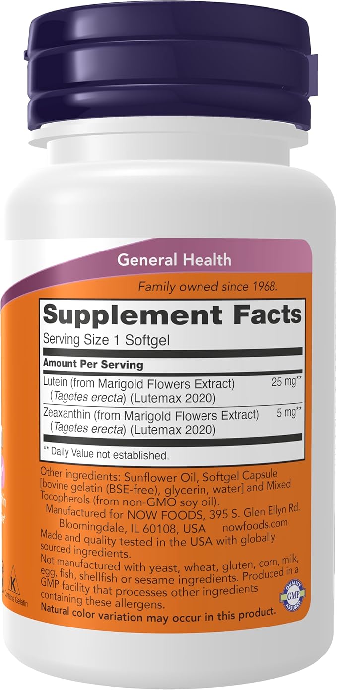 Now Supplements, Lutein & Zeaxanthin with 25 mg Lutein and 5 mg Zeaxanthin, 120 Softgels