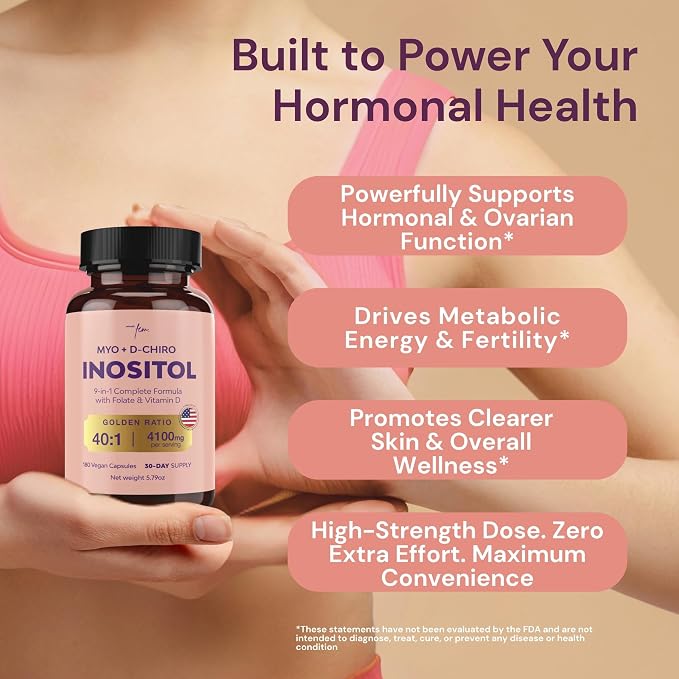 QSTA Myo-Inositol & D-Chiro Inositol Supplement for Women 4100mg (40:1 Ratio) – 9-in-1 Hormonal & Metabolic Support with Folate, Vitamin B6, B12, D3, Zinc & Chromium