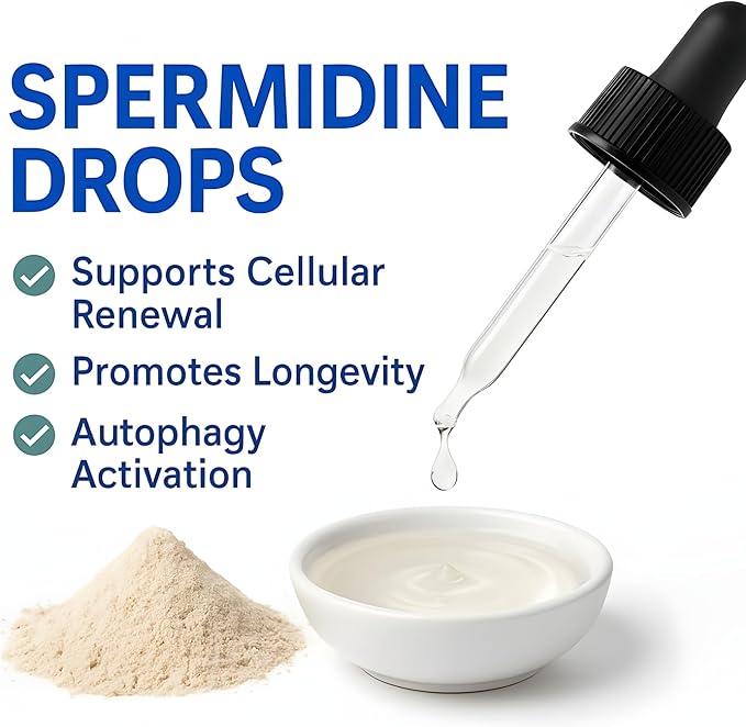 Spermidine Liquid Drops – 20mg per Serving – Cellular Health & Longevity Support – Fast-Absorbing Formula – 2 fl oz Dropper Bottle – Non-GMO, Vegan, Sugar-Free