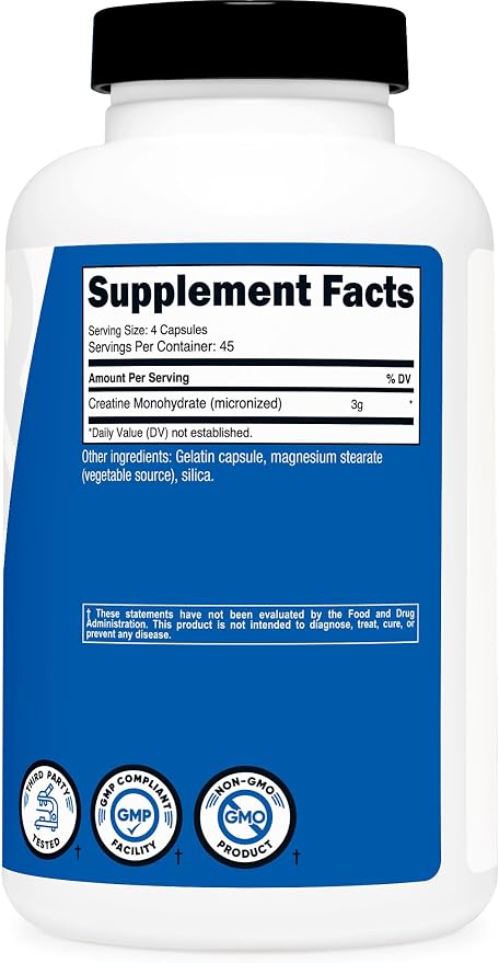 Nutricost Creatine Monohydrate 3,000mg, 180 Capsules (750mg Per Capsule) - Gluten Free, Non-GMO (Pack of 2)