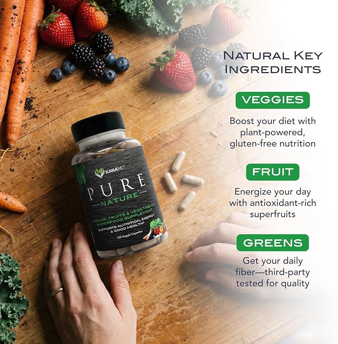 KaraMD Pure Nature | Greens, Fruit and Veggies Supplement | Whole Food Multivitamin & Antioxidants | 20 Fruits and Vegetables Supplements for Energy & Digestion | Gluten Free & Vegan Friendly (2 Pack)