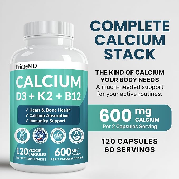 4-in-1 Calcium Supplements for Women and Men - Calcium with Vitamin D3 K2 5000 IU Supplement, 601mg per Serving for Heart, Bones & Body Defenses - Gluten-Free, Vegan-Friendly (240 ct)