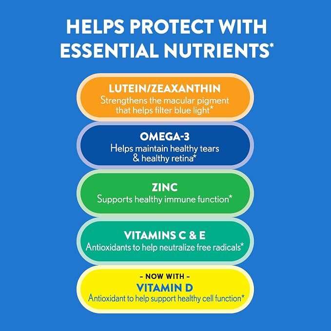 Ocuvite 50+ Eye Vitamin & Mineral Supplement, Multivitamin for Vision & Ocular Health with Omega-3, Zinc, Vitamins C & E, Lutein & Zeaxanthin, Zinc Supplements for Women and Men, 90 Softgels
