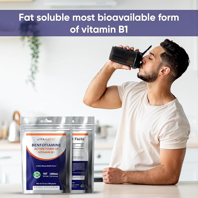 Vitamatic Benfotiamine Pure Powder 600 mg per Serving - 100 Grams - Also Called Fat Soluble Vitamin B1