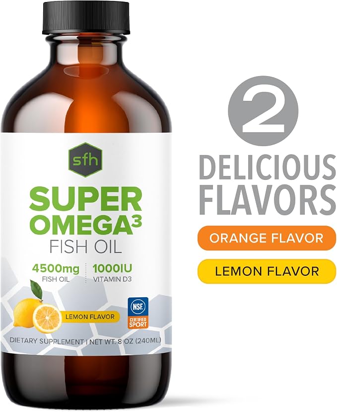 SFH Fish Oil 3400mg Omega 3 Liquid | Omega 3 Fish Oil Supplement with EPA DHA + Vitamin D3 1000 IU | Natural Orange Flavor | Wild Alaskan Pollock | 8 fl oz