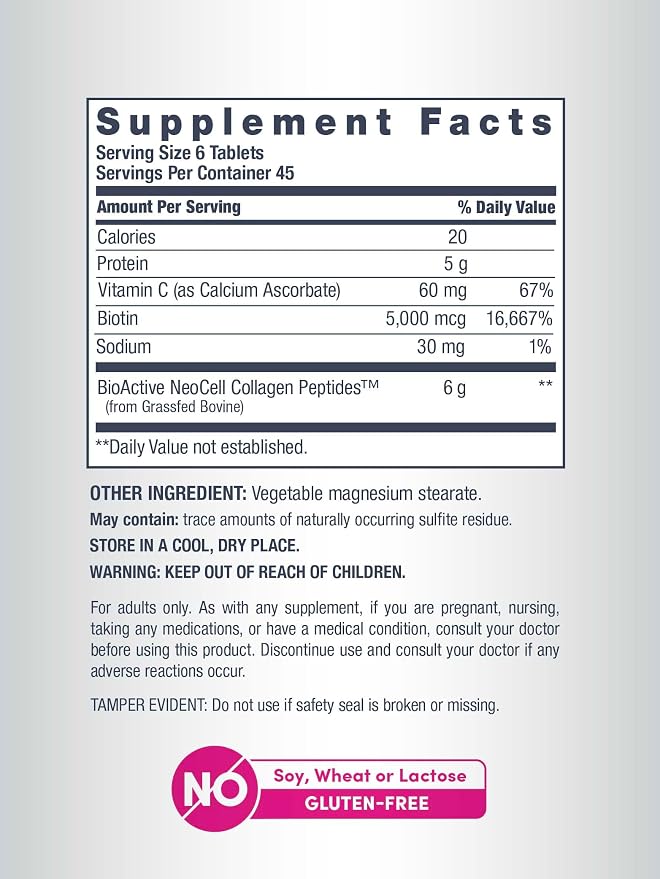 NeoCell Collagen Peptides Pills | 270 Caplets | with Vitamin C and Biotin | Grass Fed Bovine | Hair, Skin, & Nails | for Women and Men