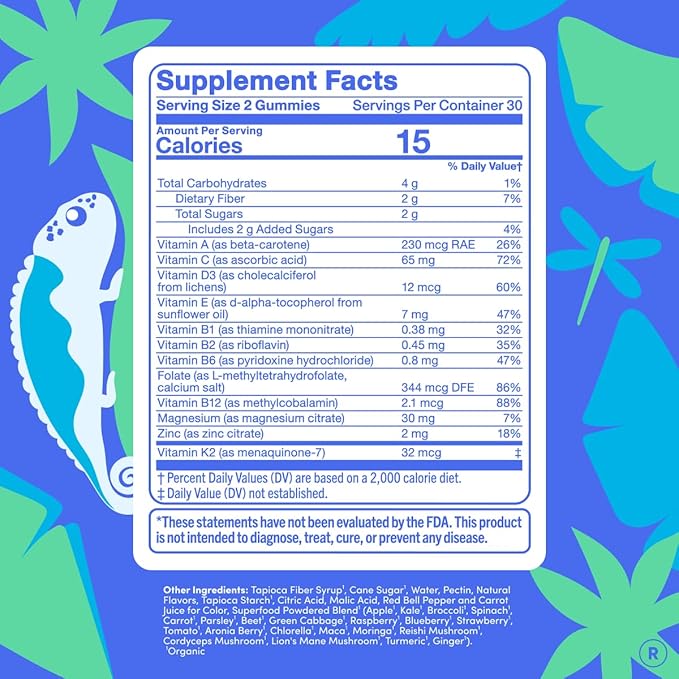 FIRST DAY Vitamins for Teens - Teen Multi Vitamins for Girls & Boys 12-17, Organic Fruit & Veggie Blend - 12 Key Nutrients: Vitamins A, B1, B2, B6, B9, B12, C, D3, E, K2-60 Day Supply