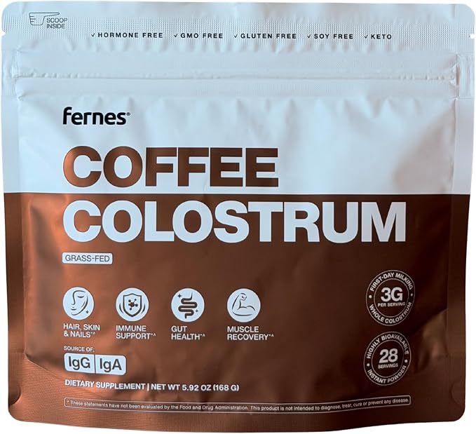 Coffee Colostrum Powder for Women & Men – Grass Fed, Whole Bovine First Day Milking – Non GMO, Soy Free, Keto, Gluten Free – 28 Servings, 5.92 oz – Made in USA