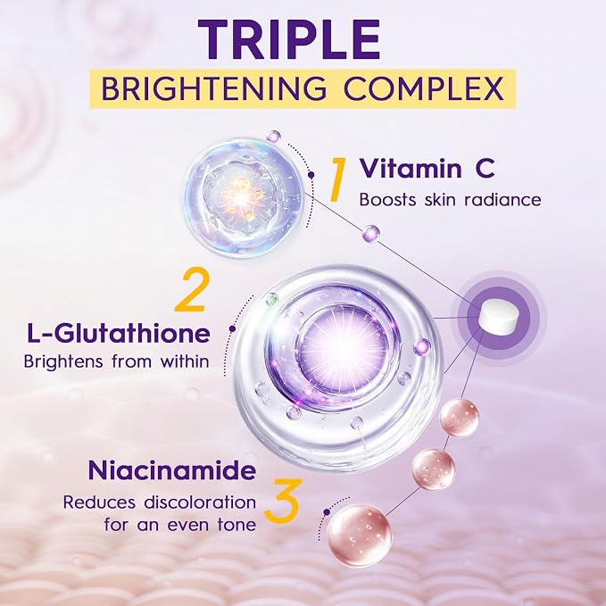 Glutathione Supplement – Skin Brightening Formula with Vitamin C, Niacinamide, Licorice Extract, Collagen & Hyaluronic Acid – for Skin Brightness, Radiance & Hydration – 180 Tablets
