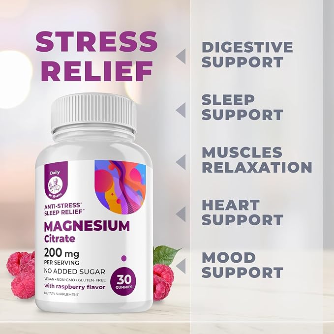 DR. MORITZ Magnesium Citrate Gummies for Adults - Sugar-Free Calm Magnesium Gummies - Supports Cardiovascular Health- Raspberry Flavor - Non-GMO, 200 mg (30 Count)