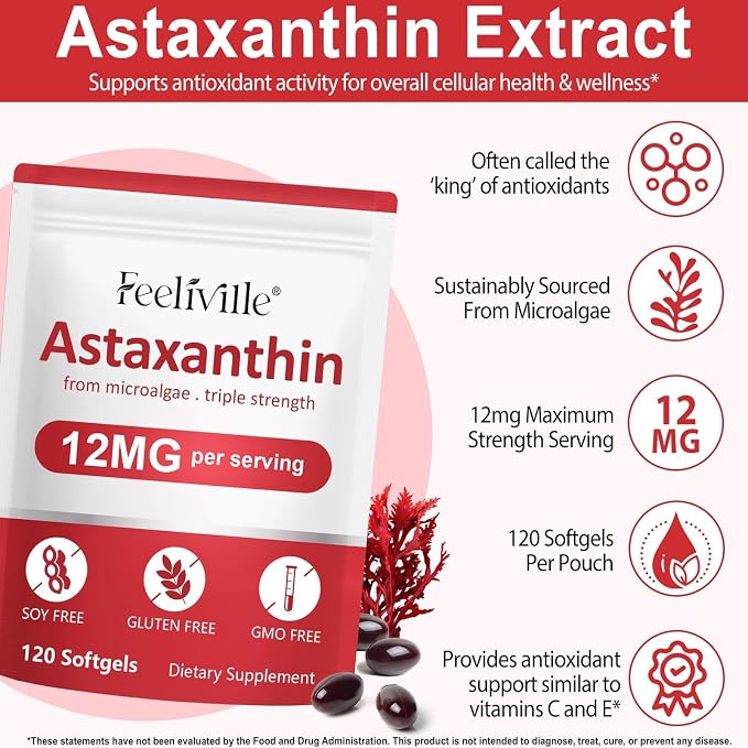 VOFANK Astaxanthin 12mg, Premium Astaxanthin Supplements with Antioxidant Activity, Supports Eye, Joint, Immune, Skin Health, Internal Circulation, Non-GMO & No Gluten 240 Softgels