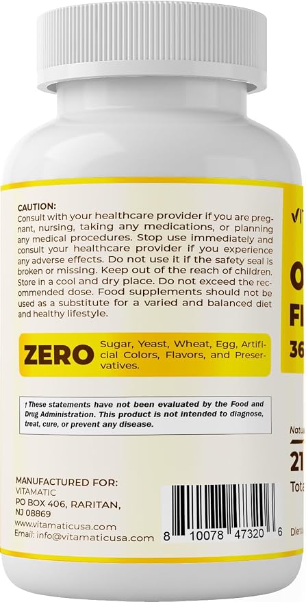 Vitamatic Triple Strength Omega 3 Fish Oil 3600mg Per Serving, 2160mg Omega 3 Fatty Acids, 1296mg EPA + 864mg DHA, Burpless Lemon Flavor, 180 Softgels
