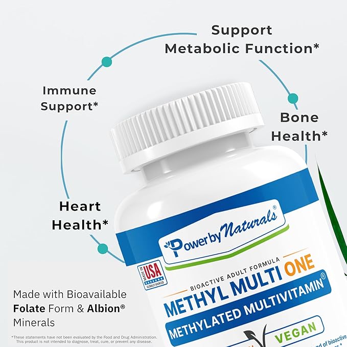 Power By Naturals Methyl Multi One – Iron-Free Methylated Multivitamin with 5-MTHF, Methyl B12 & CoQ10 – Methylation Support for Men & Women – Vegan, Non-GMO – 60 Capsules (2-Month Supply)