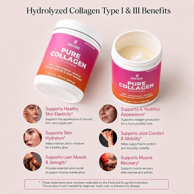 Hydrolyzed Collagen Powder for Women & Men – Organic Type I & III Bovine Collagen Peptides, High Protein – For Bone Strength, Joint Support, Healthy Hair & Glowing Skin - Colágeno Hidrolizado (500 g)