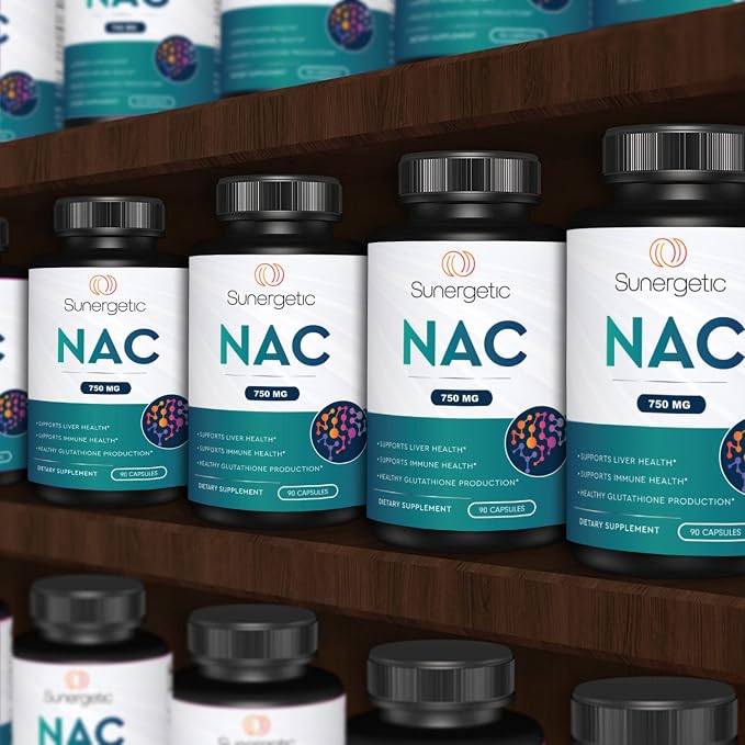 Sunergetic Premium NAC Supplement N-Acetyl Cysteine – 750mg Per Capsule – Supports Liver, Detox Immune, Cellular & Respiratory Health – 90 N Acetyl Cysteine Capsules