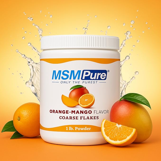 KALA HEALTH MSMPure Orange Mango Flavored Coarse MSM Powder Flakes – US-Made MSM for Joint Health, Skin Appearance, and Hair & Nail Support – 8.8 oz, Organic Sulfur