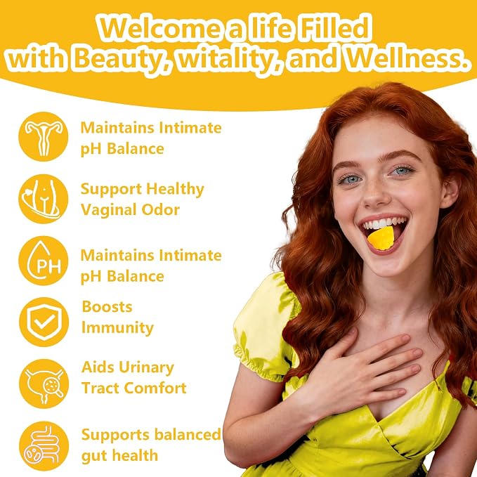 Vaginal Probiotics Gummies for Women, Premium Feminine pH Balance Gummies, Healthy Odor, Yeast Balance & Flora + Vitamin C for Immune Support, 60ct Pineapple Flavor