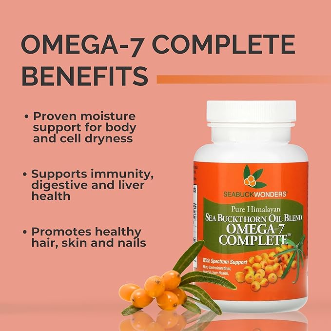 SeabuckWonders Organic Sea Buckthorn Oil Omega-7 Complete,120 Softgels, 60 Day Supply, with Omega 3, 6 & 9, Supports Hair, Skin & Nails, Overall Health & Wellness
