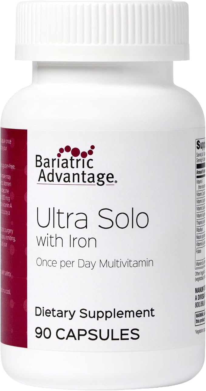 Bariatric Advantage Ultra Solo with Iron - Once-Per-Day Daily Multivitamin - for Bariatric Patients - with Thiamin, Vitamin A & More - Gluten Free - 90 Capsules