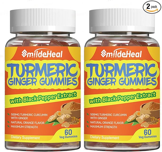 Turmeric Curcumin Gummies 500mg, with Turmeric Root Extract, Ginger Root, Black Pepper Extract, Antioxidant Support, Orange Flavor Gummies, 60 Count (Pack of 2)