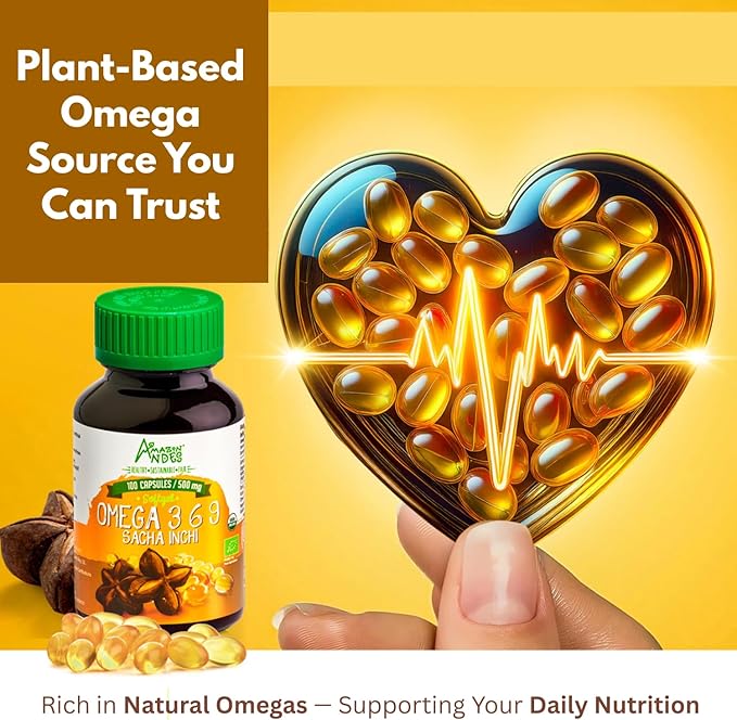 Amazon Andes Sacha Inchi Oil Capsules 500mg - Omega 3 6 9 Fatty Acids from Peru - 100 Softgels - Cold Pressed Virgin Inca Peanut Oil - Plukenetia Volubilis - Vegan Plant Based Non-GMO