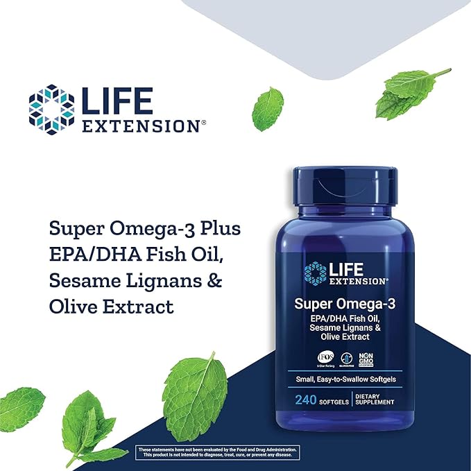 Life Extension Super Omega-3 EPA/DHA Fish Oil, Sesame Lignans & Olive Extract – Heart, Brain, Inflammation Health Support, Gluten-Free, Easy to Swallow, Non-GMO, 240 Softgels (Pack of 2)