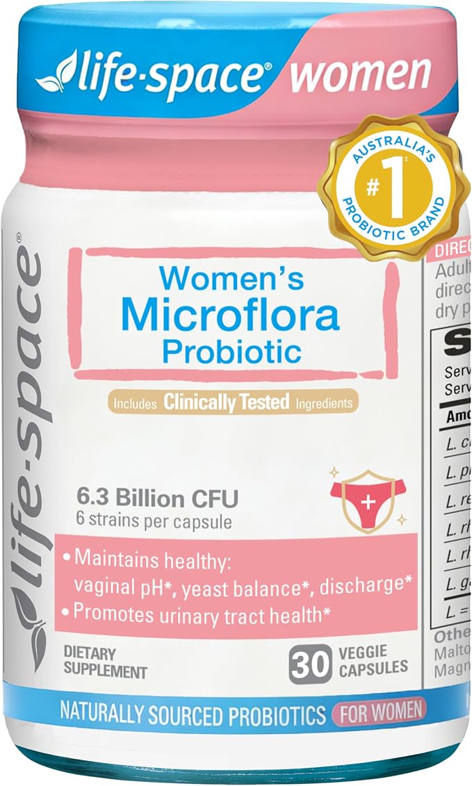 Life-Space Probiotic for Women, Support Healthy Vaginal Microflora & Comfort, Daily Supplement for Women, pH Balance with Lactobacillus rhamnosus, 6.3 Billion CFU & 6 Strains, 30 ct