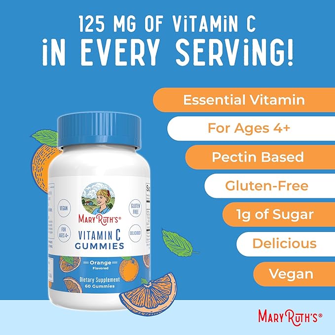 MaryRuth Organics Vegan Vitamin C Gummies | 2 Month Supply | Immune Support Supplement for Adults & Kids | Chewable Vitamin C Gummy Vitamins | Non-GMO | Pectin Based | 60 Count