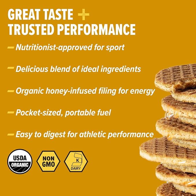 Honey Stinger Organic Honey Waffle, Energy Stroopwafel for Exercise, Endurance and Performance, Sports Nutrition for Home & Gym, Pre and Post Workout, 16.96 Ounces (Pack of 16)